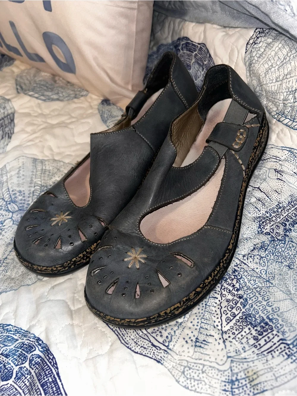 Rieker Blue Leather Cutout Comfort Flats